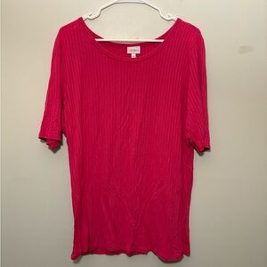 Bright Pink Short Sleeve Ribbed Tee, Size 3XL Women’s